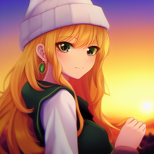 AI-generated anime girl with yellow shirt and beanie